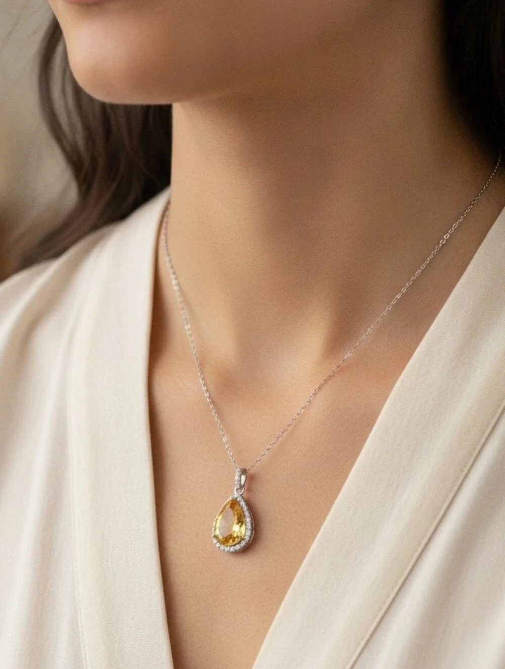 Elegant Citrine Teardrop Pendant Necklace